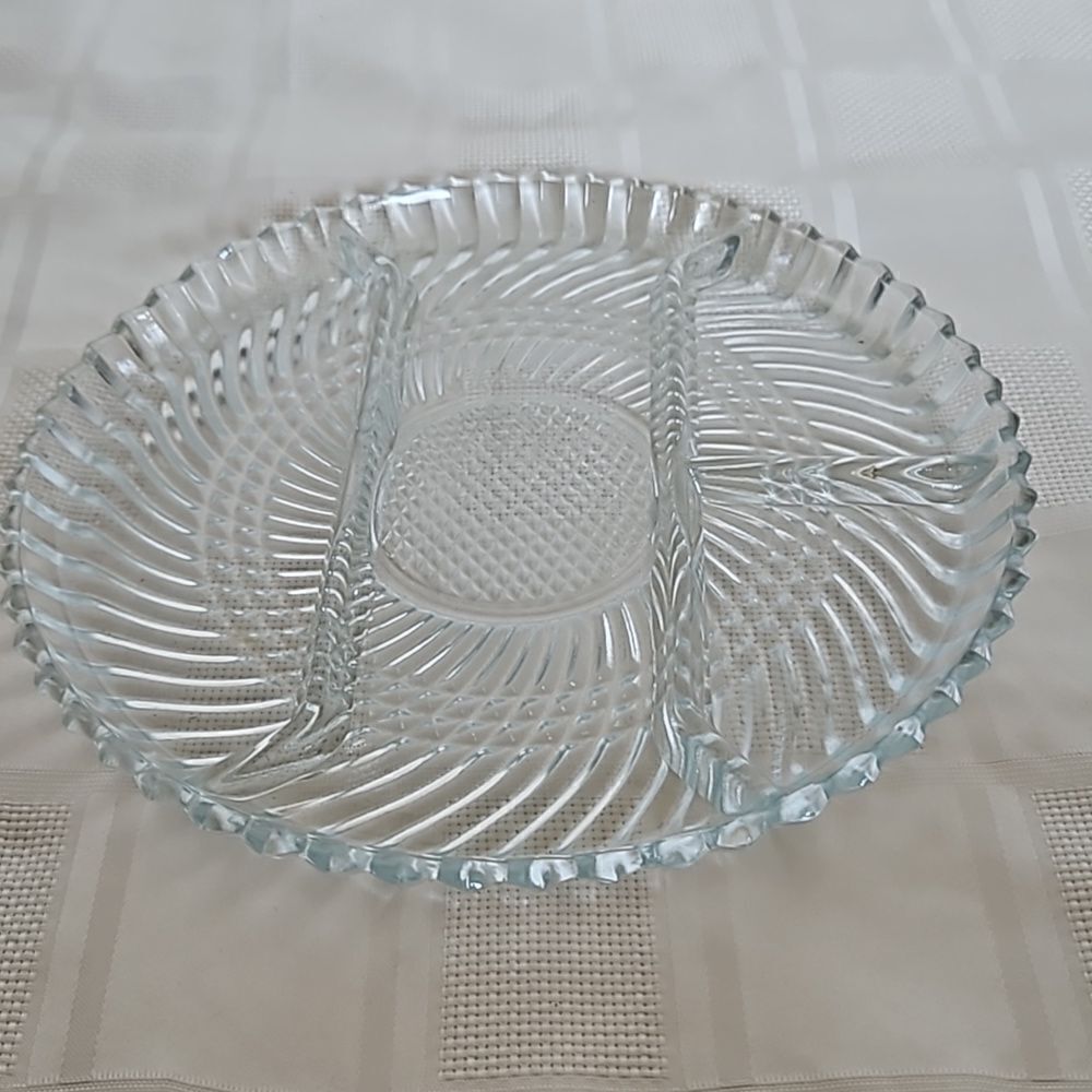 Clear Glass Divided Snack Serving Tray 10"-10"